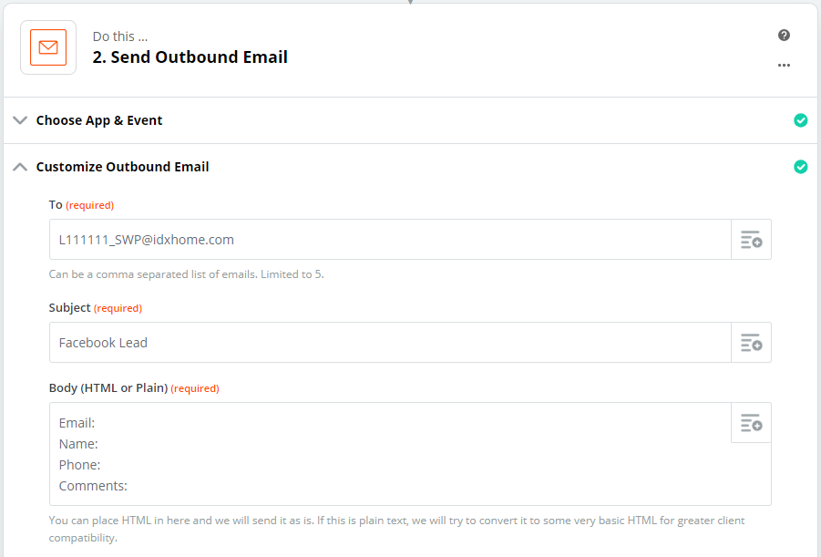 Screenshot of Zapier Email Setup