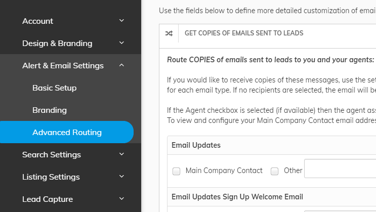 Screenshot of Advanced Routing Link