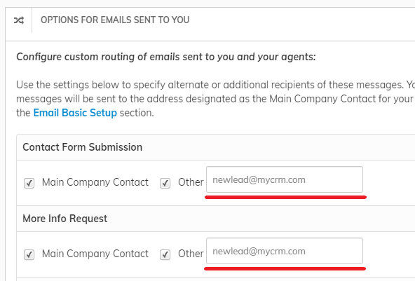 Screenshot of Example Lead Forwarding Email Address