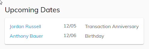 Screenshot of Upcoming Dates