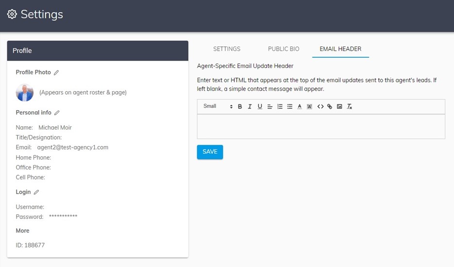 Screenshot of Agent Email Header