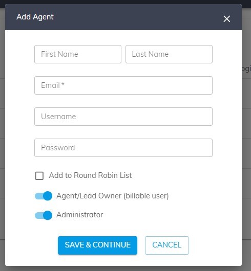 Screenshot of Add Agent modal