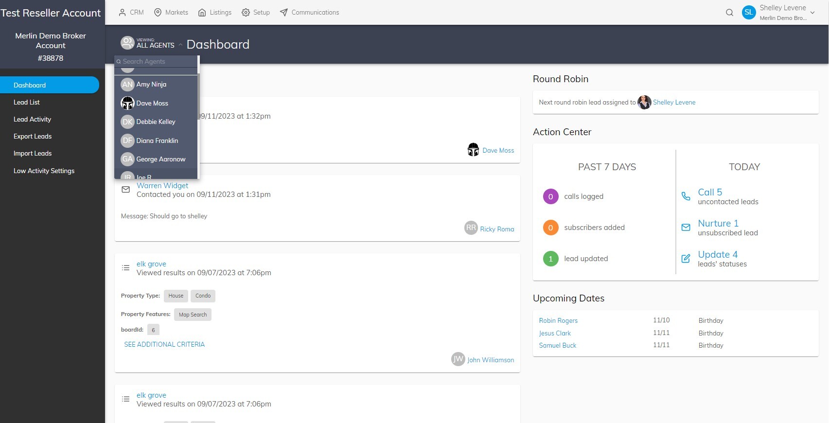 Screenshot of Agent Filtering on Dashboard